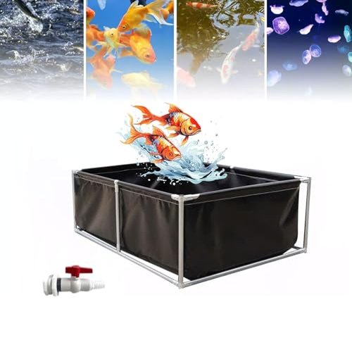 KOI Aquarium Tank, 3 x 1.5 x 0.6 m, Foldable Canvas Fish Pool with Clear Viewing Window, Durable 304 Stainless Steel Frame and Drain Valve