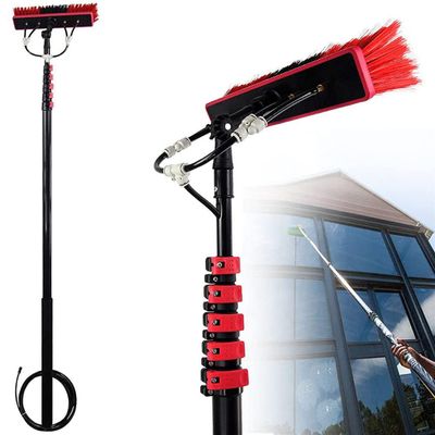 Extendable Window Cleaning Pole 5.4 m/18 ft with Hose Brush for Large Vehicles, Trucks and Roofs