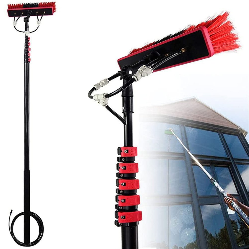 Extendable Window Cleaning Pole 5.4 m/18 ft with Hose Brush for Large Vehicles, Trucks and Roofs