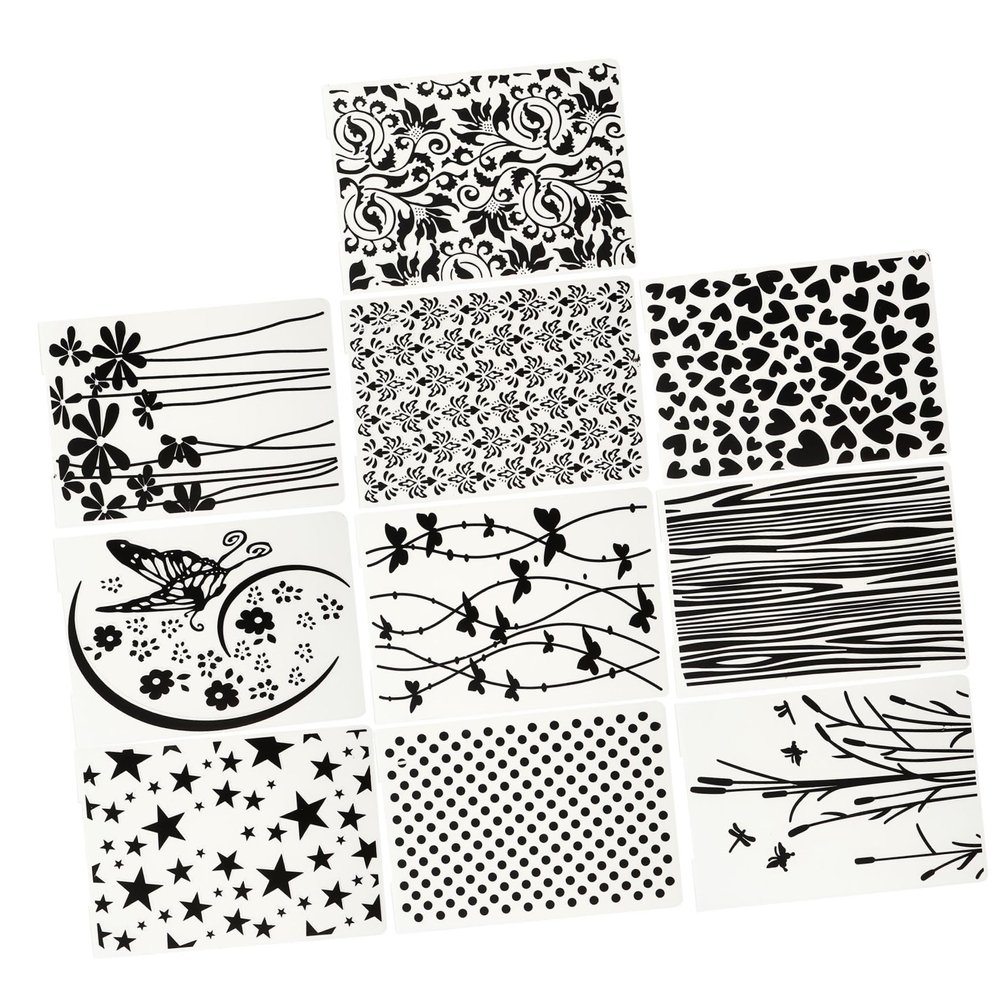SHINEOFI 10-Piece Plastic Embossing Stencils for Scrapbooking and DIY Crafts