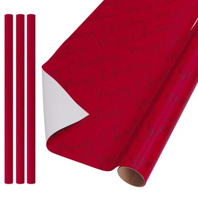 UK Greetings 3-Roll Multipack for Him, Her, or Friends, Christmas Gift Wrap, Merry Text Design, 12 m Total