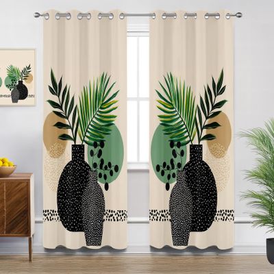 Mistela Blackout Boho Curtains with Grommets, Bohemian Botanical Design, 2-Piece Set, H166 x W75 cm