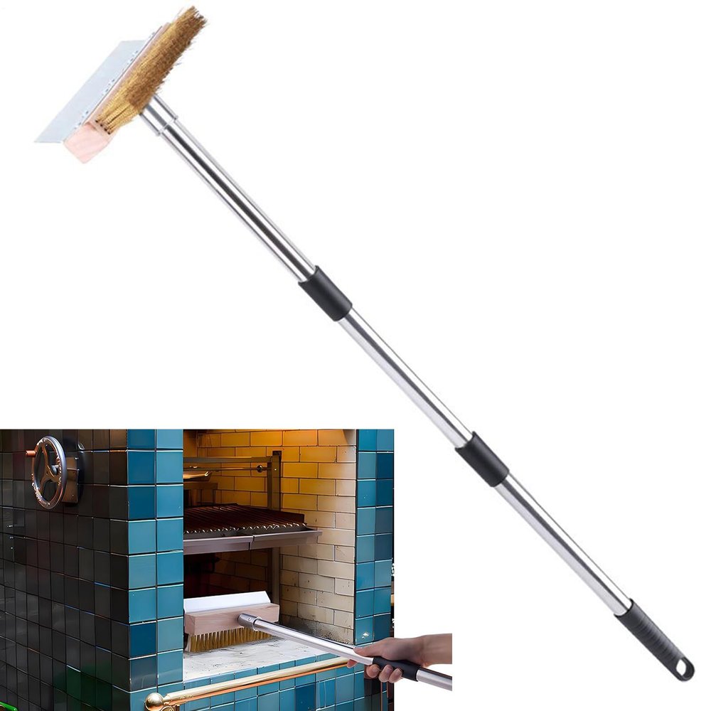 Pizza Oven Brush with Scraper and Long Handle