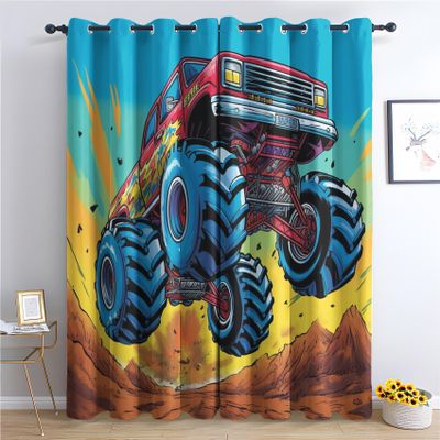 QEODAH Monster Truck Blackout Curtains for Boys, 2-Piece Set, 102 x 55 in