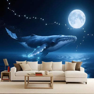 3D Whale Ocean Photo Wallpaper, 150 x 105 cm, Non-Adhesive Fleece