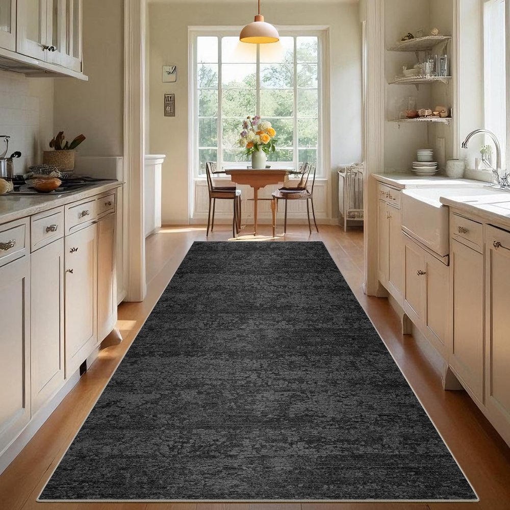 TEHWDAIYOU Runner Rug for Hallway, 90 x 220 cm, Washable, Non-Slip, Black