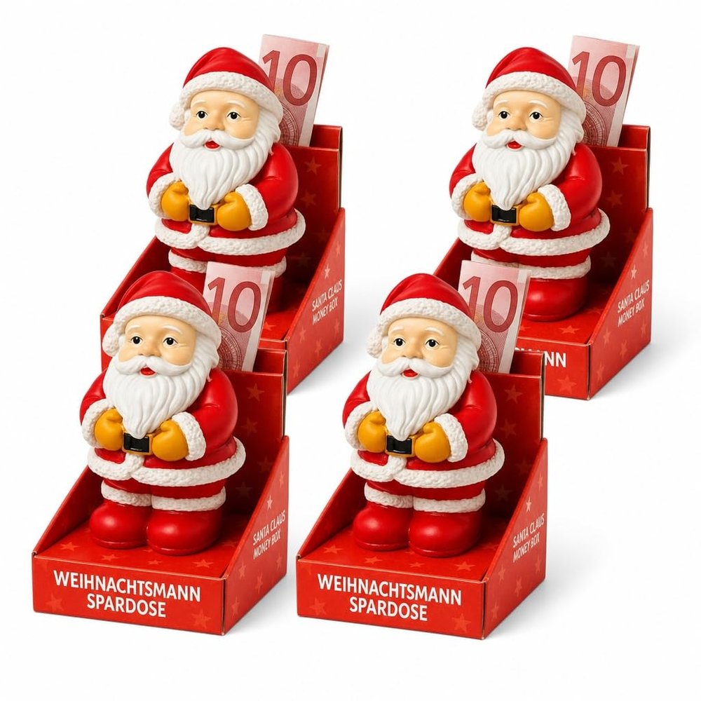 MIJOMA Set of 4 Santa Claus Money Gift Holders, Hand-Painted Mini Savings Banks, 6.5 cm