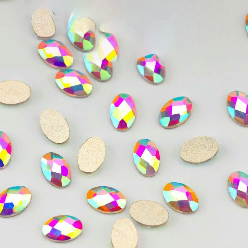 100/500/1440-Piece Glass Crystal Rhinestones, Crystal AB, Flat-Back, 8 x 6 mm, SAB21, 500