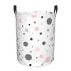 Round Foldable Laundry Basket with Polka-Dot Pattern, Handles, Pink/Gray/White view 1