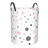 Round Foldable Laundry Basket with Polka-Dot Pattern, Handles, Pink/Gray/White view 2