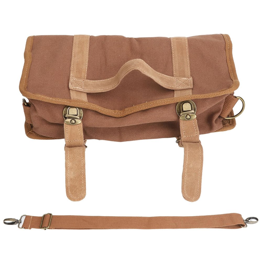 Bartender Tool Bag, Waterproof Canvas Roll-Up Bag with Multiple Compartments and Shoulder Strap, Brown
