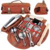 Bartender Tool Bag, Waterproof Canvas Roll-Up Bag with Multiple Compartments and Shoulder Strap, Brown view 2