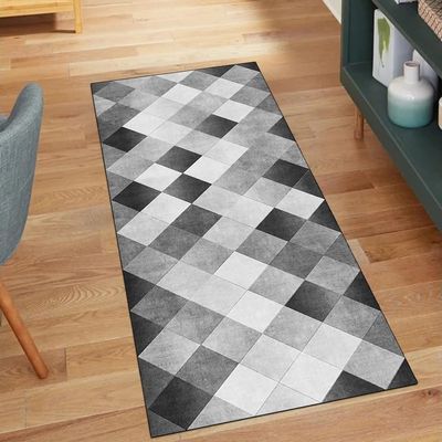 QQrunner Gray Patchwork Runner Rug, Washable, Non-Slip, 100 x 160 cm