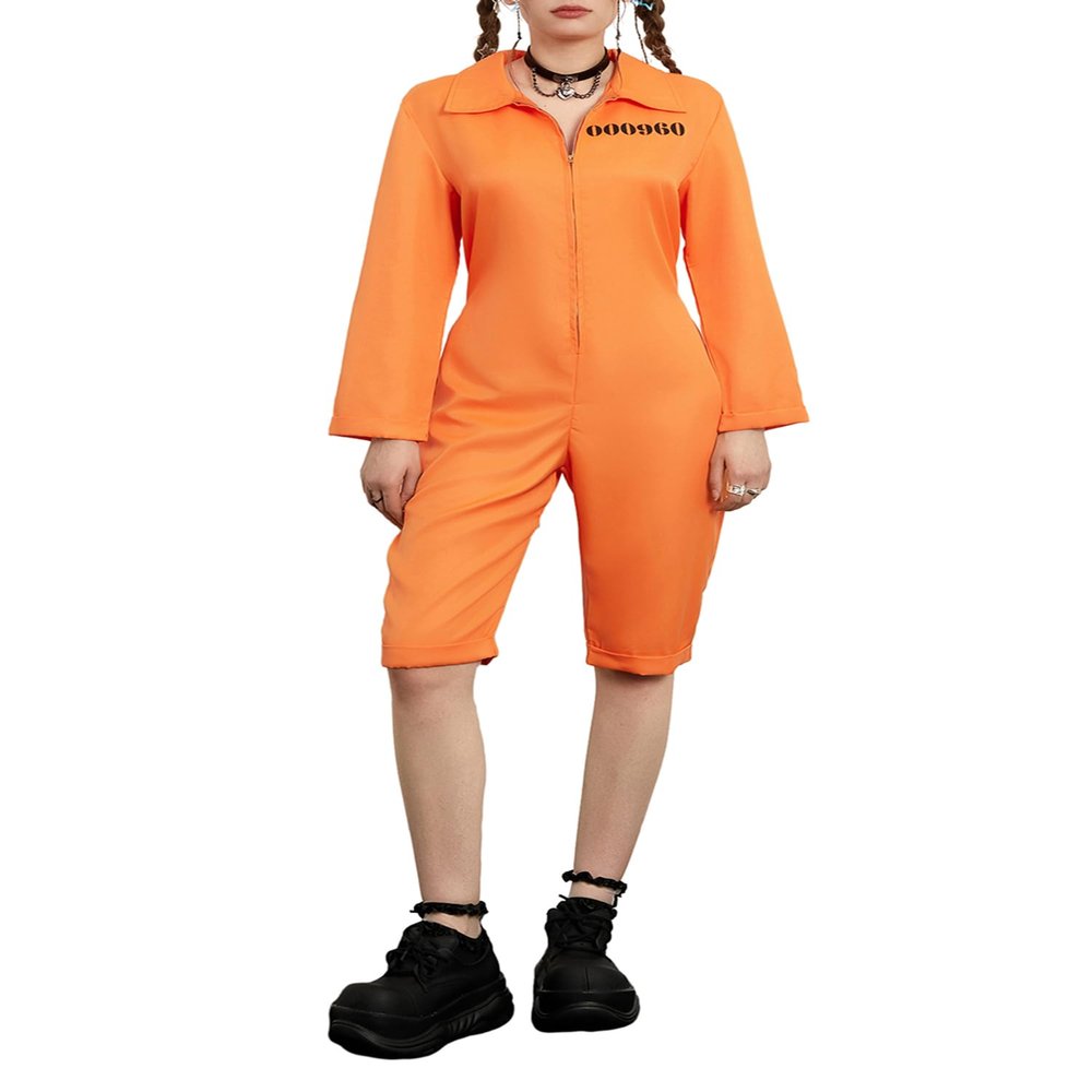 Women's Orange Halloween Prisoner Costume, Prison Jumpsuit, XXL