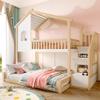 House Bunk Bed with Storage Stairs, 90/140 x 200 cm, Pine, Natural/White view 1