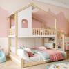 House Bunk Bed with Storage Stairs, 90/140 x 200 cm, Pine, Natural/White view 3