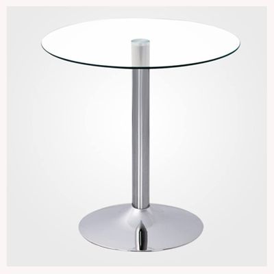 Modern Round Glass Dining Table, 80 cm, Bistro Table for 2–4 People, Chrome Base, Clear Tabletop