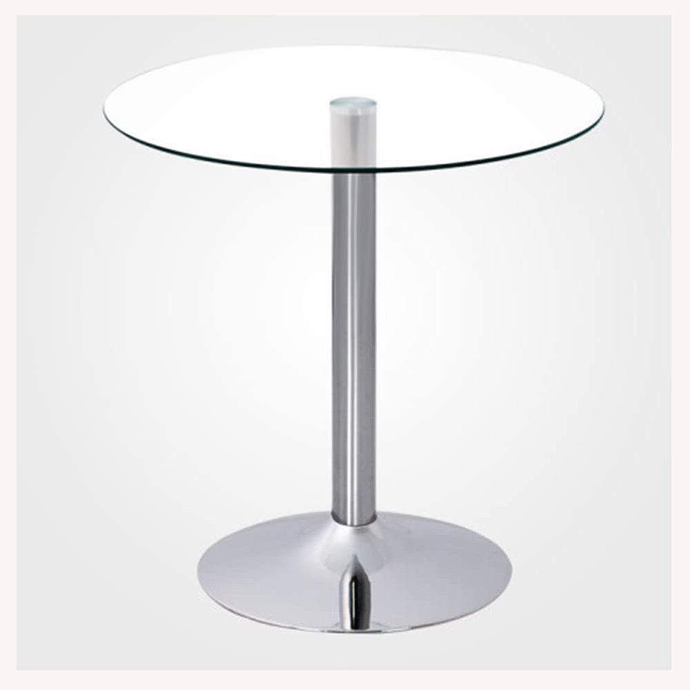 Modern Round Glass Dining Table, 80 cm, Bistro Table for 2–4 People, Chrome Base, Clear Tabletop