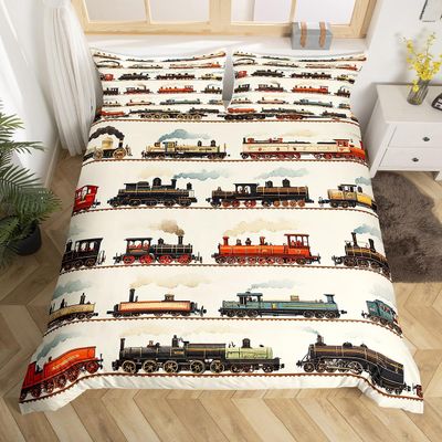 Homemissing Kids' Vintage Train Bedding Set, 220 x 240 cm