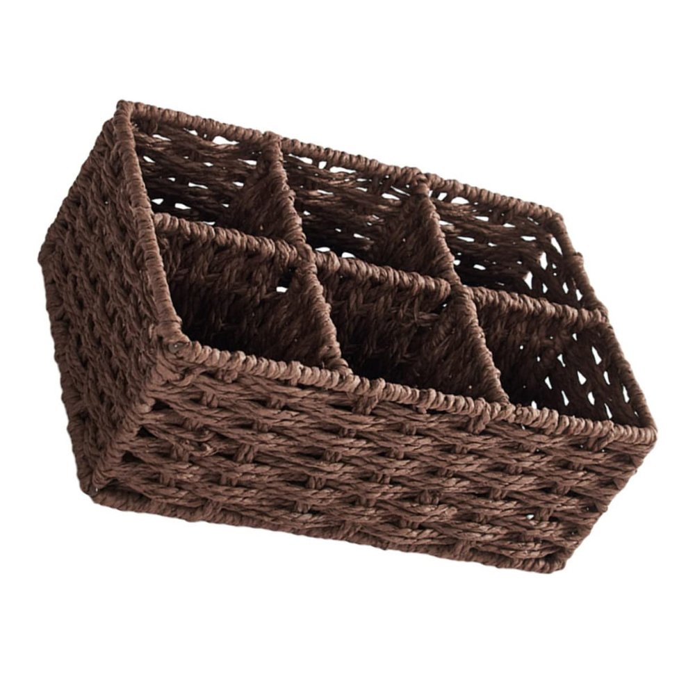 COMPUKAS Rectangular Woven Storage Basket with 6 Compartments