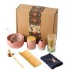 QAUUCP 9/10-Piece Matcha Tea Set with Ceramic Bowl, Whisk, Spoon, Holder and Sieve, Pink view 1