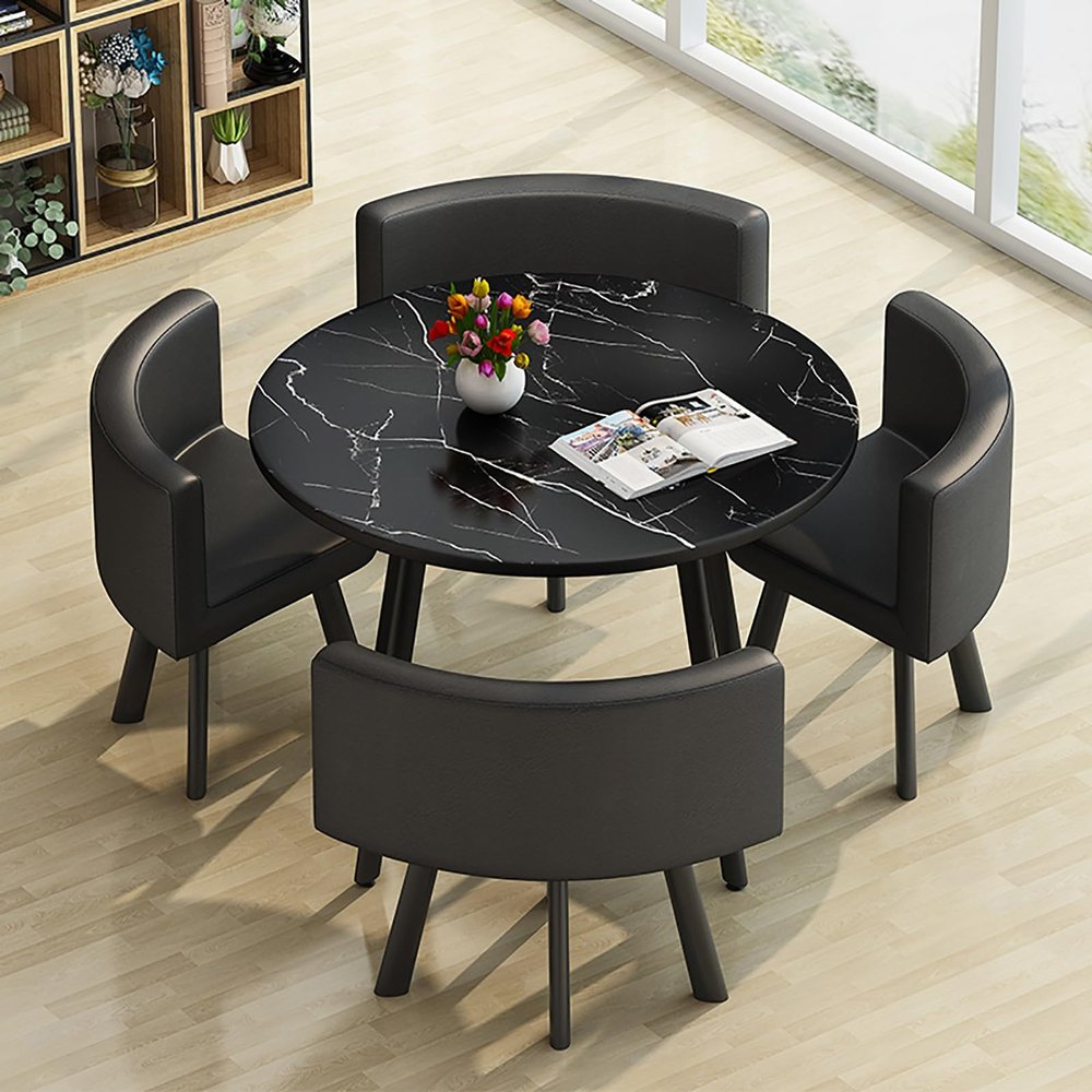 Black Table and Chair Set for Offices, Kitchens, and Dining
