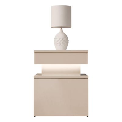 Mirjan24 Serkuzo Bis Bedside Table with 1 Drawer, White LED, Desert Sand