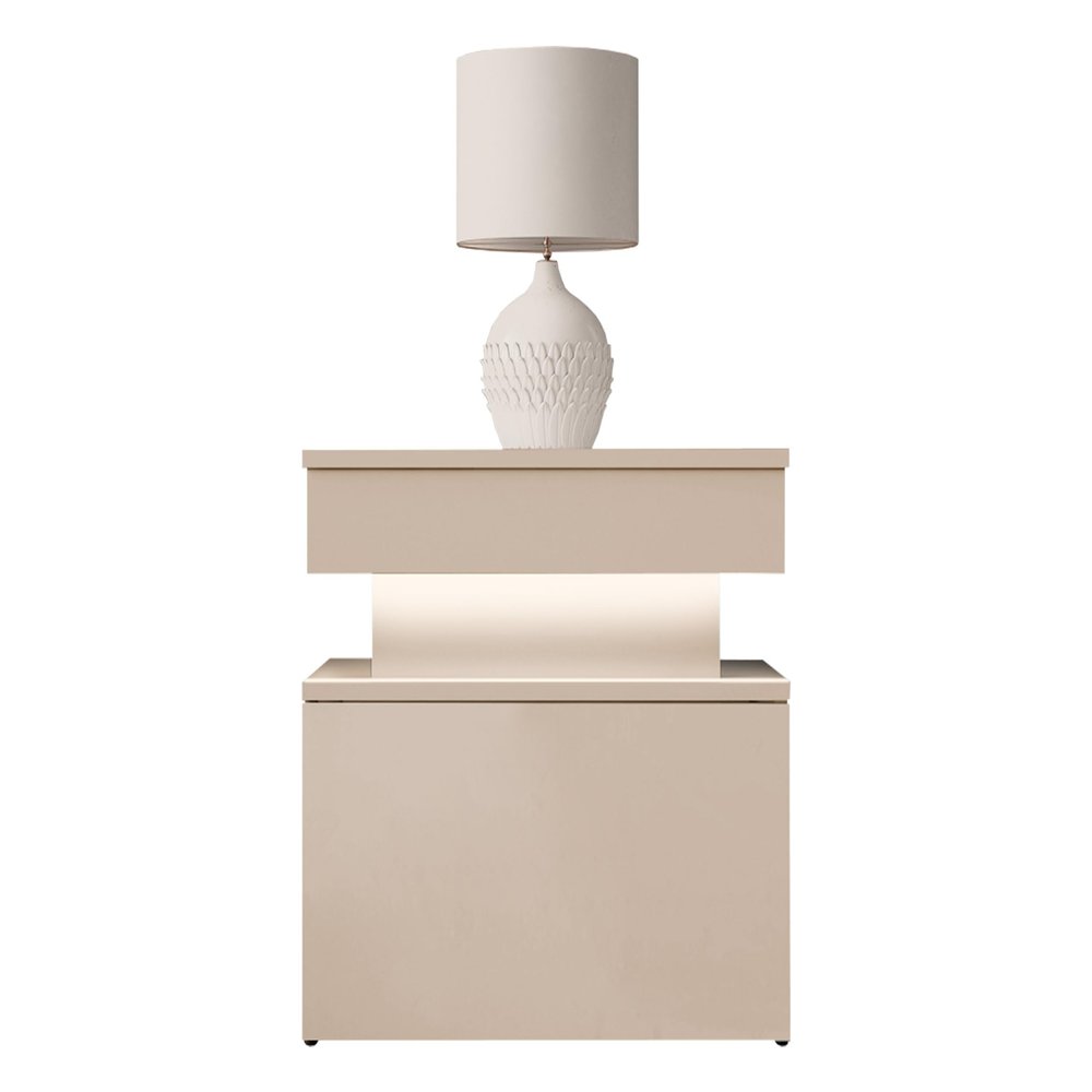 Mirjan24 Serkuzo Bis Bedside Table with 1 Drawer, White LED, Desert Sand