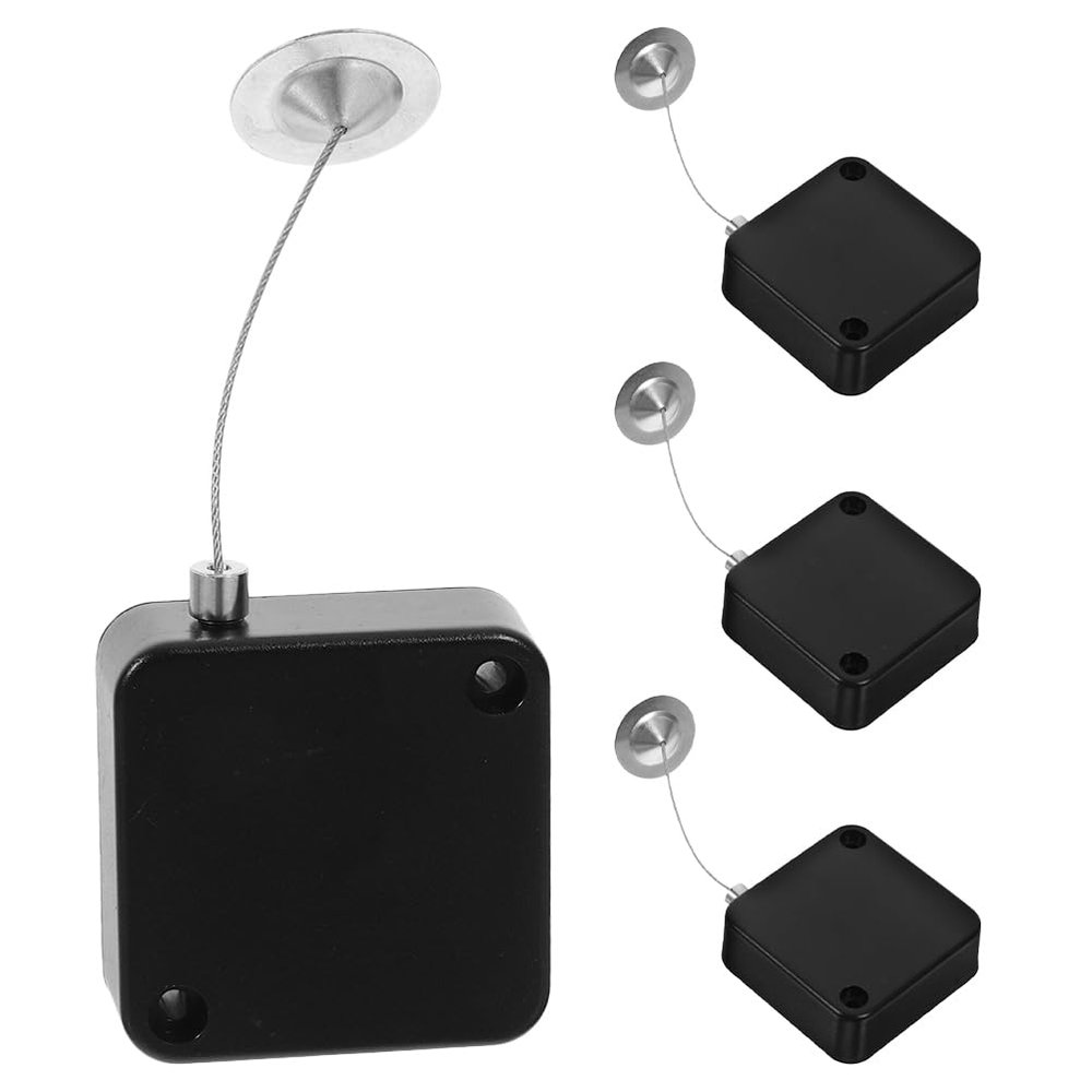 Retractable Anti-Theft Cable Holders, 4-Pack, Black