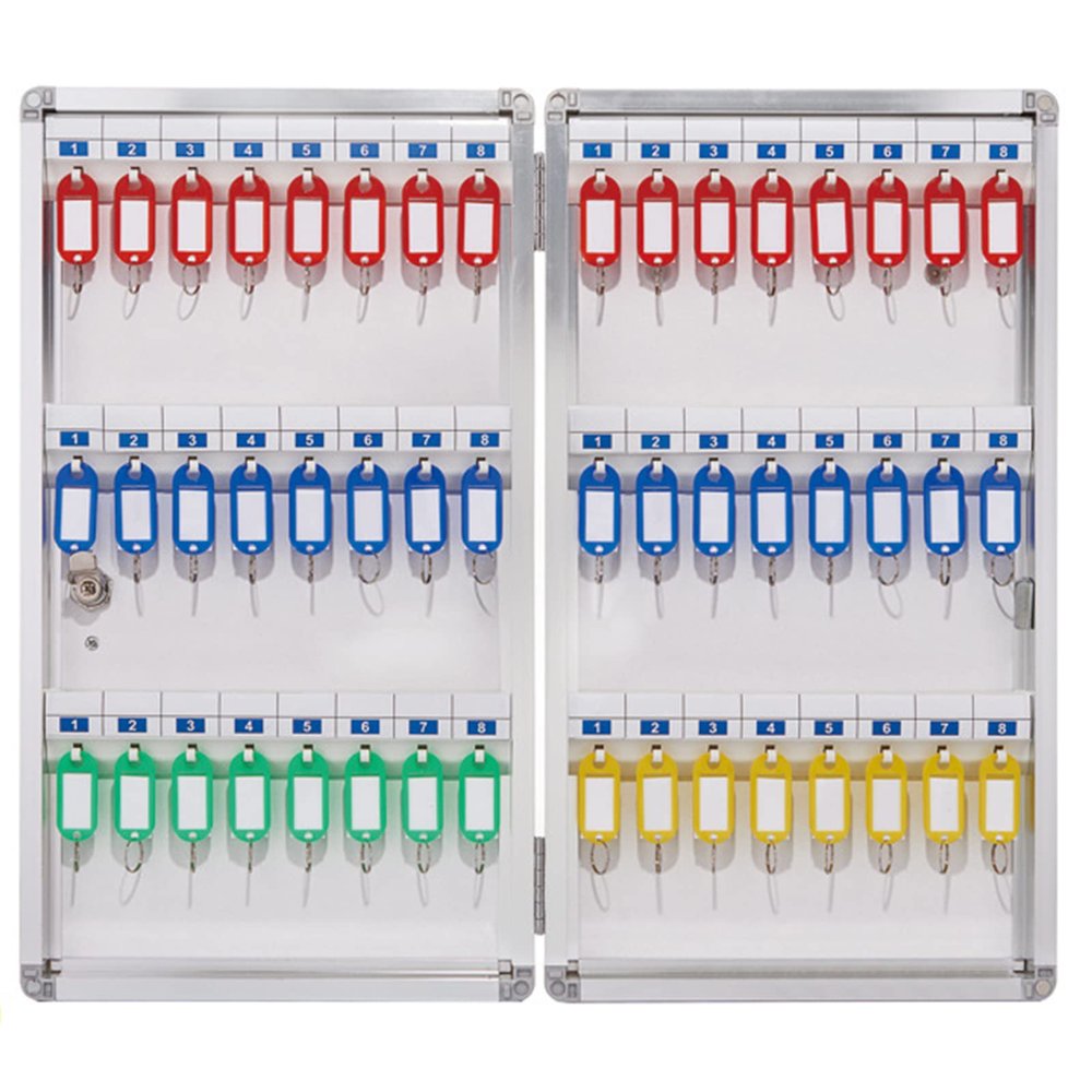 Secure Key Storage Box with Hooks for Office, Hotel and Bank, Wall-Mounted, Lockable, 48 Hooks