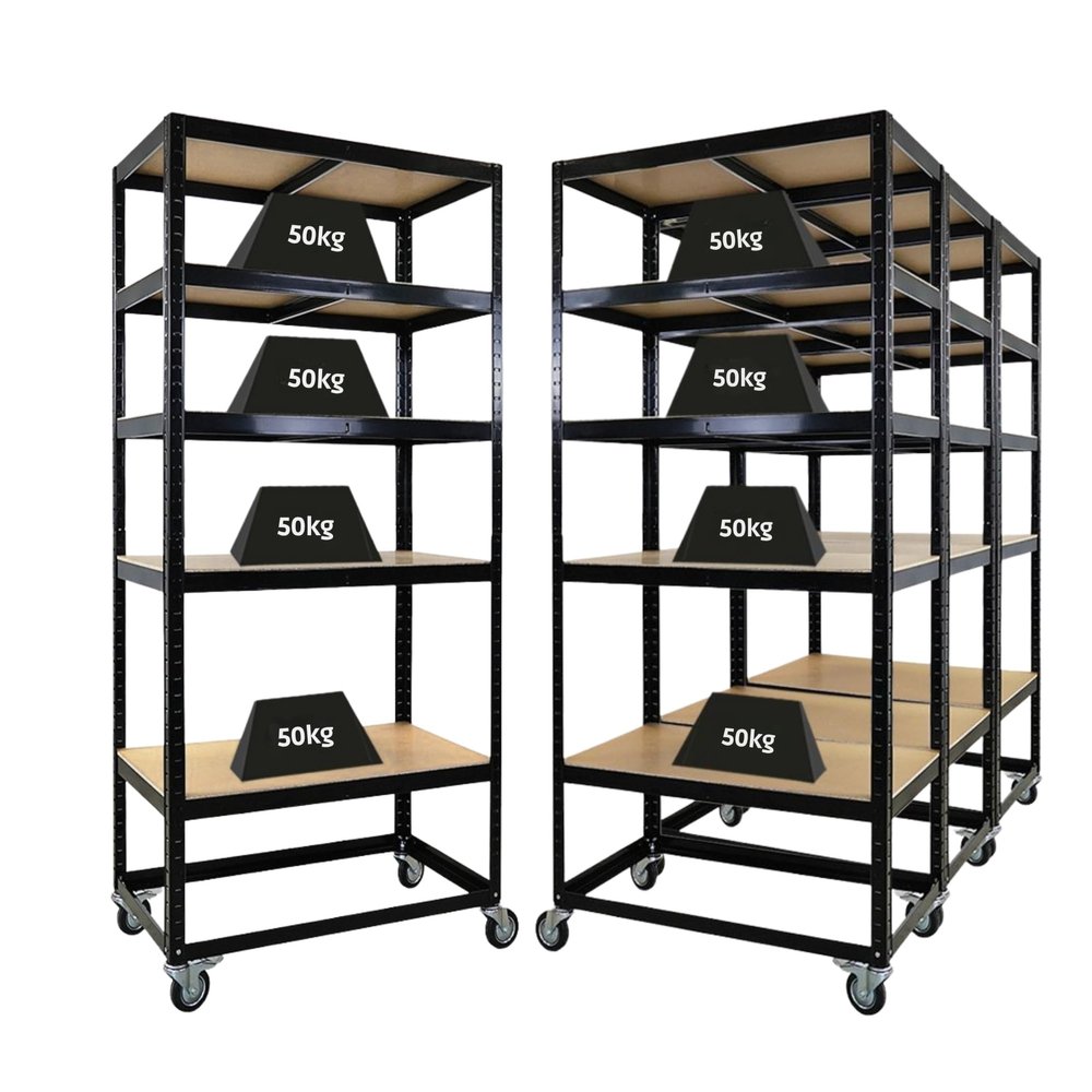 PROREGAL Mega Deal 4-Pack BFFEL Mobile Picking Cart, 192 x 90 x 50 cm, 5 Tiers, Black