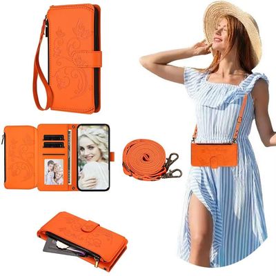SEHEYA Crossbody Wallet Case for Xiaomi 11T / 11T Pro, Embossed PU Leather, Orange
