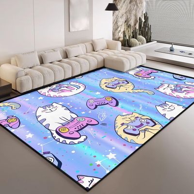 HOSIMA Cartoon Kitten Game Console Print Rug, Soft Non-Slip Backing, Short-Pile Plush Mat for Kids' Room, Kitchen, Patio, Bedroom (120 x 160 cm)