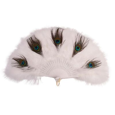 Handmade Foldable Peacock Feather Fan, White