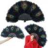 Handmade Foldable Peacock Feather Fan, White view 4