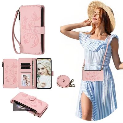 SEHEYA Case for Xiaomi 10T / 10T Pro, Embossed PU Leather Wallet Cover with Strap, Pink