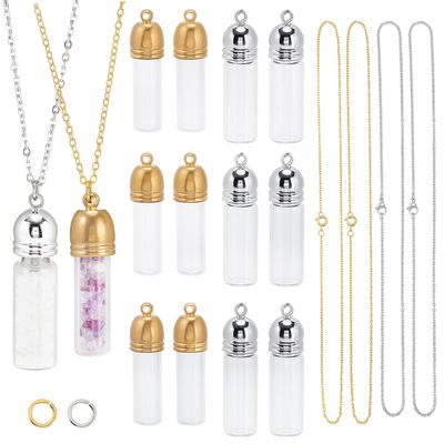 SUNNYCLUE DIY Glass Bottle Necklace Charm Set, Gold and Silver, 6 Sets