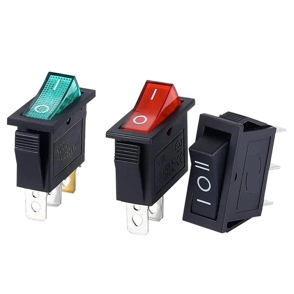 KCD3 Rocker Switch ON-OFF-ON, 2 Positions, 3-Pin, Illuminated, 16A 250V / 20A 125V AC, 10-Pack, Red