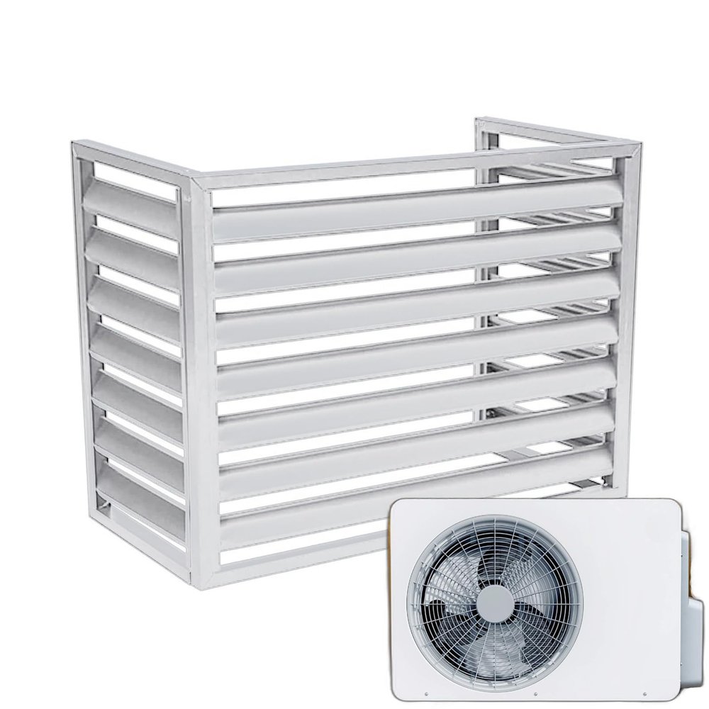 Dnowegas White Powder-Coated Aluminum Heat Pump Enclosure, No Top, L110 × W60 × H80 (2–3P), Louvre-Style AC Cover