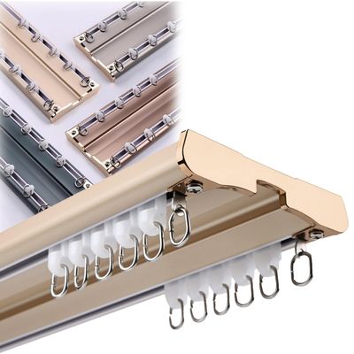 Double-Track Ceiling-Mount Curtain Track, Room Divider, Gold, 5.9 m