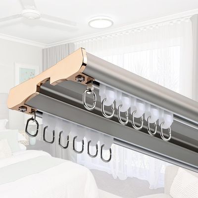Ceiling-Mount Curtain Track, 60–680 cm, Quiet 2-Track Aluminum Panel Curtain Track, Gray, 3.6 m