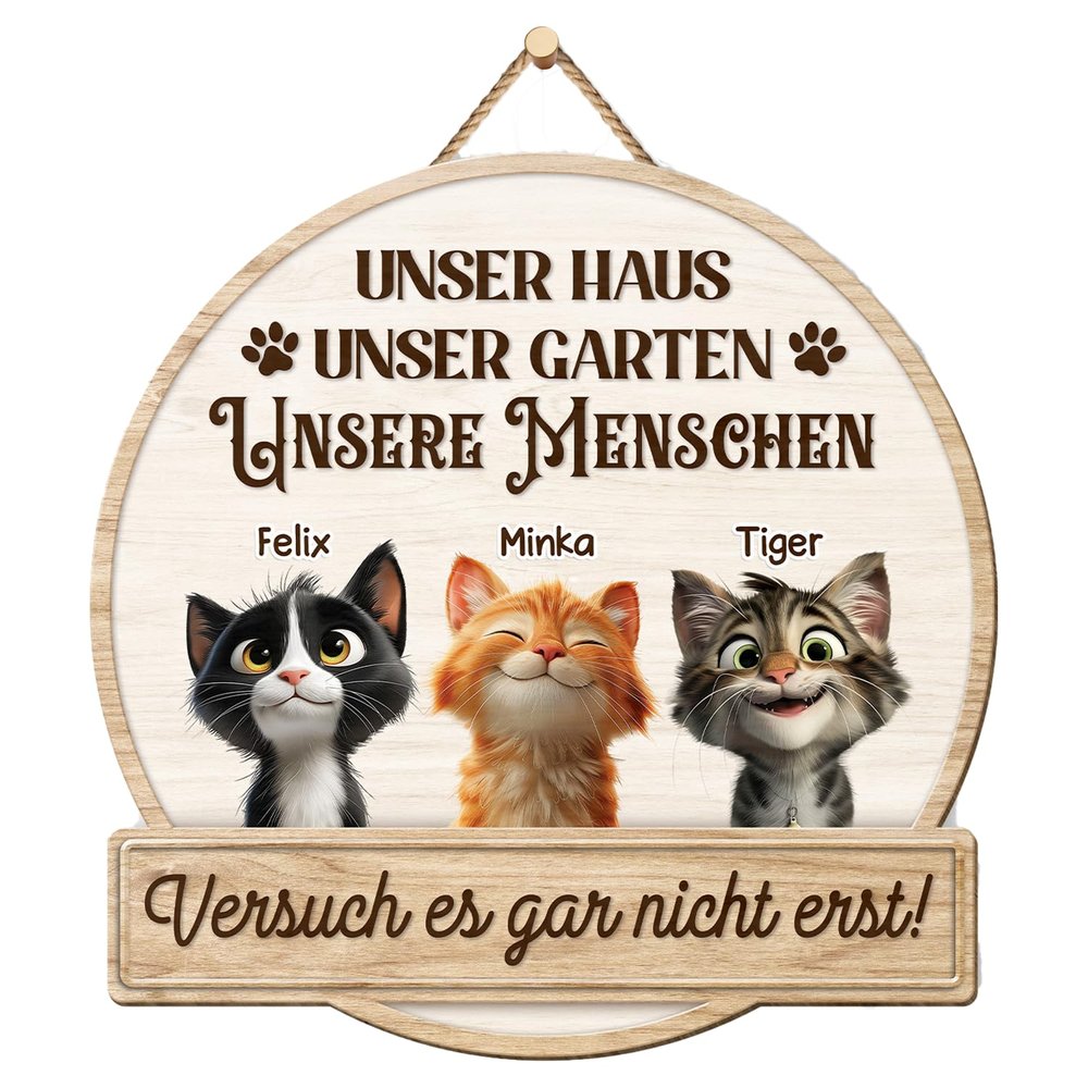 Geschenke Mall Personalized Wooden Sign - Our House - Customize Your Sign, Cat Sign with Name (1 Cat)