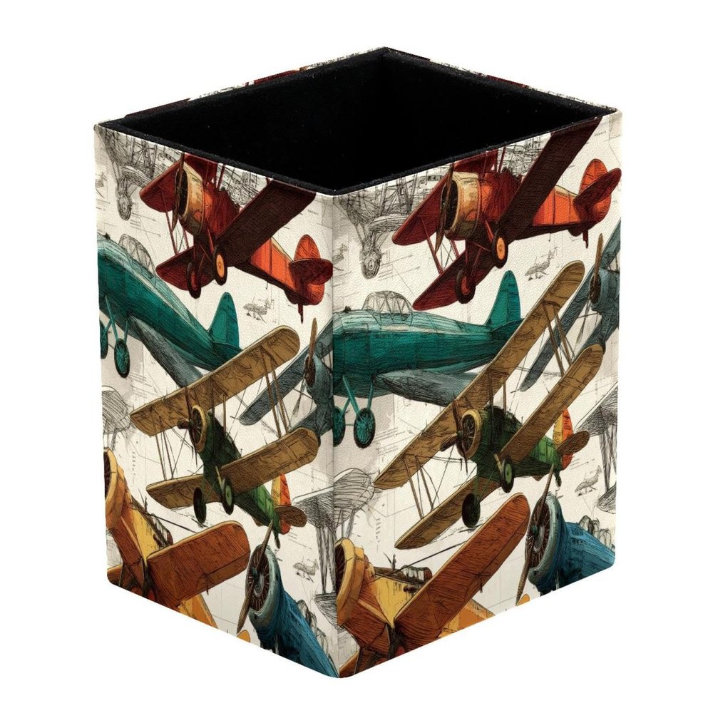 VAPOKF Vintage Airplane Print Desk Pen Holder