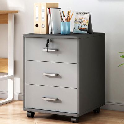 Gray Mobile Storage Cabinet with Lock and Drawer