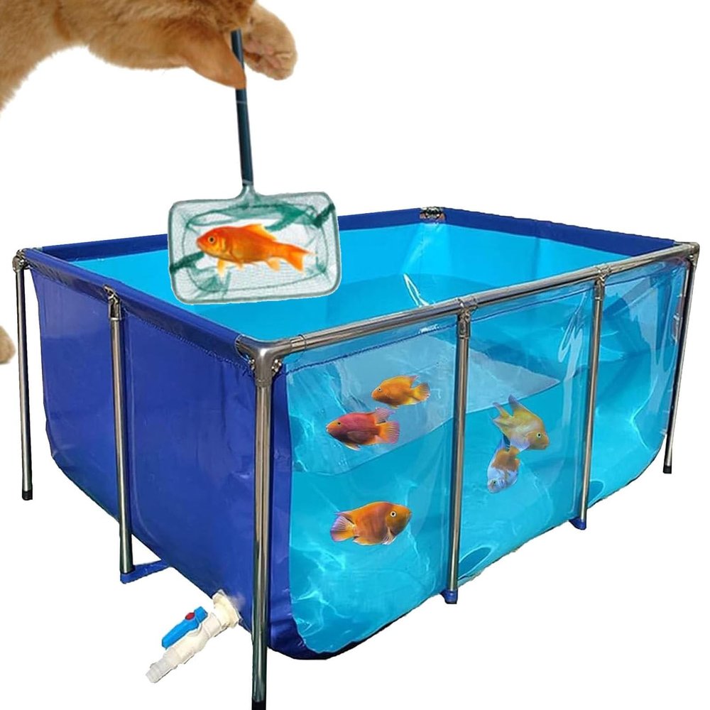 PVC Canvas Koi Breeding Pond with Viewing Window and Drain Valve, Easy-to-Assemble Outdoor Fish Tank