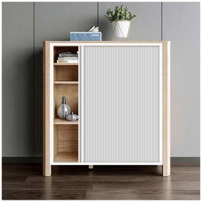 APMOE Honeycomb Pleated Sliding Cabinet Curtain, No-Drill Push-Pull Privacy Curtain, White, 80 x 110 cm
