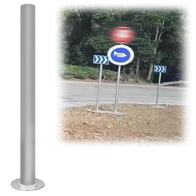 Heavy-Duty Traffic Sign Post, Galvanized Steel, Round/Square Base, 76 mm, 100 cm
