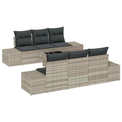 Homgoday 7-Piece Poly Rattan Garden Sofa Set with Cushions, Light Gray, Seats up to 6, Model 3346952