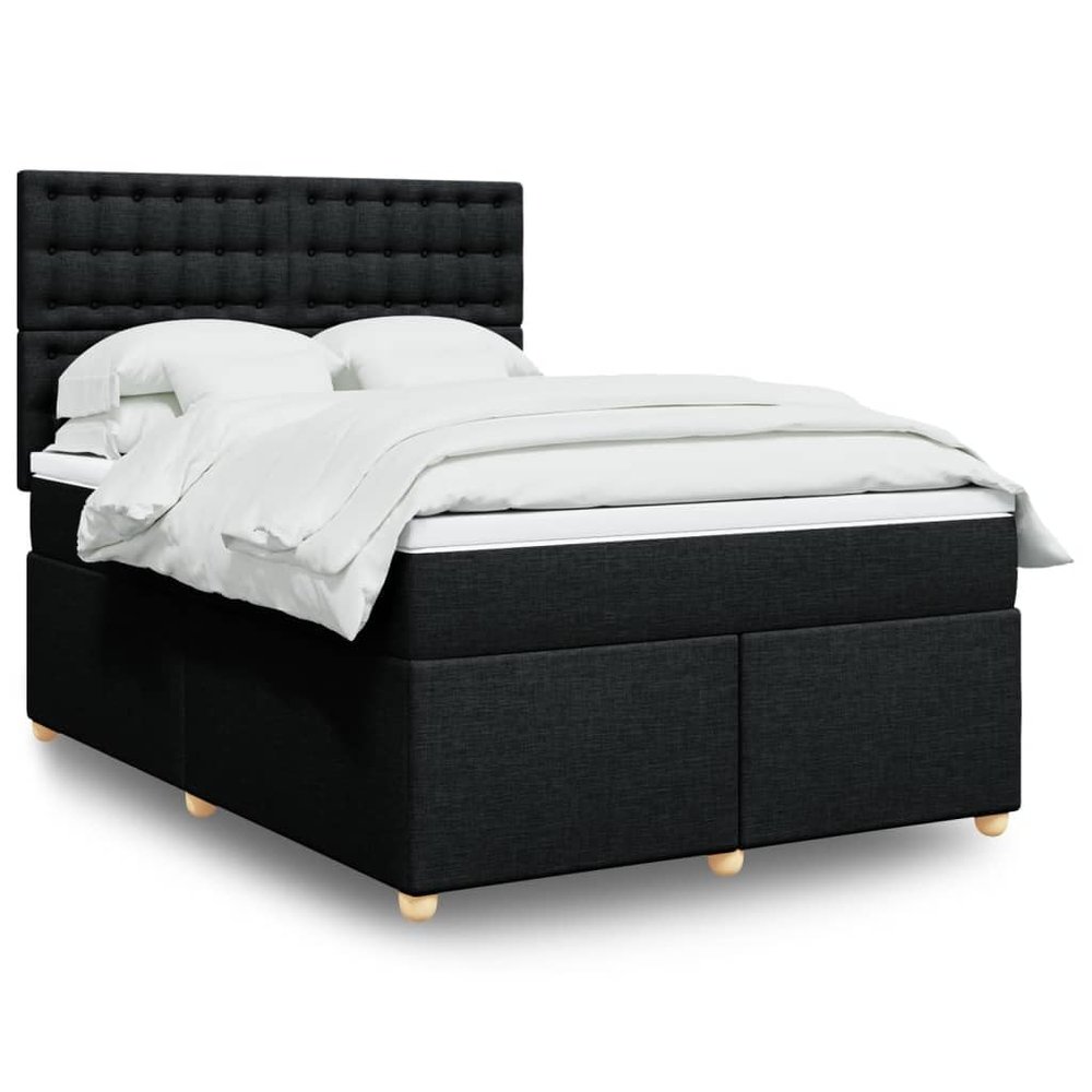 Teenpull Box Spring Bed with Mattress and Headboard, 160 x 200 cm, Black