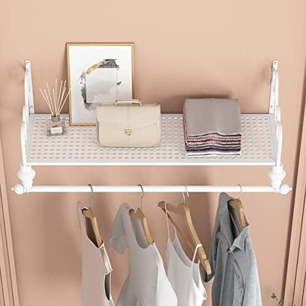 Wall-Mounted Clothing Rack with Shelf, 100 cm, White